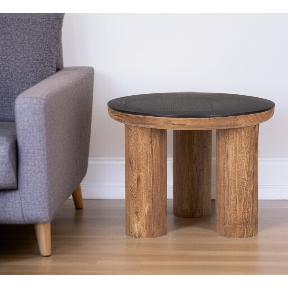 HomeRoots 18" Brown And Black Reclaimed Wood Distressed Round End Table - 23.50 in. x 18.00 in. x 23.50 in.