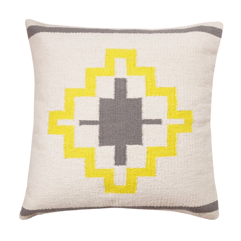 Hand Woven Geometric Medallion Square Throw Pillow - 20" - Gray and White