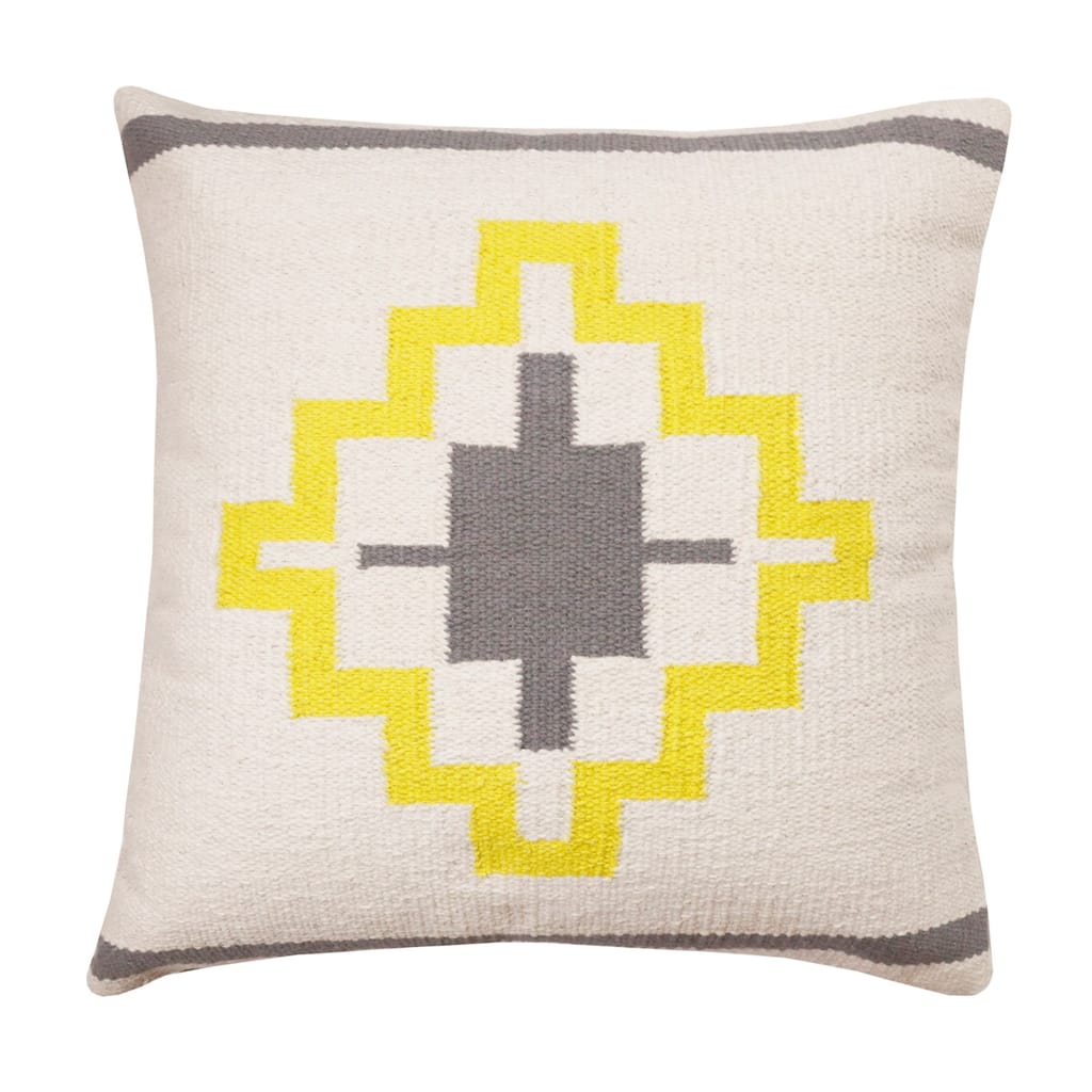 Hand Woven Geometric Medallion Square Throw Pillow - 20" - Gray and White