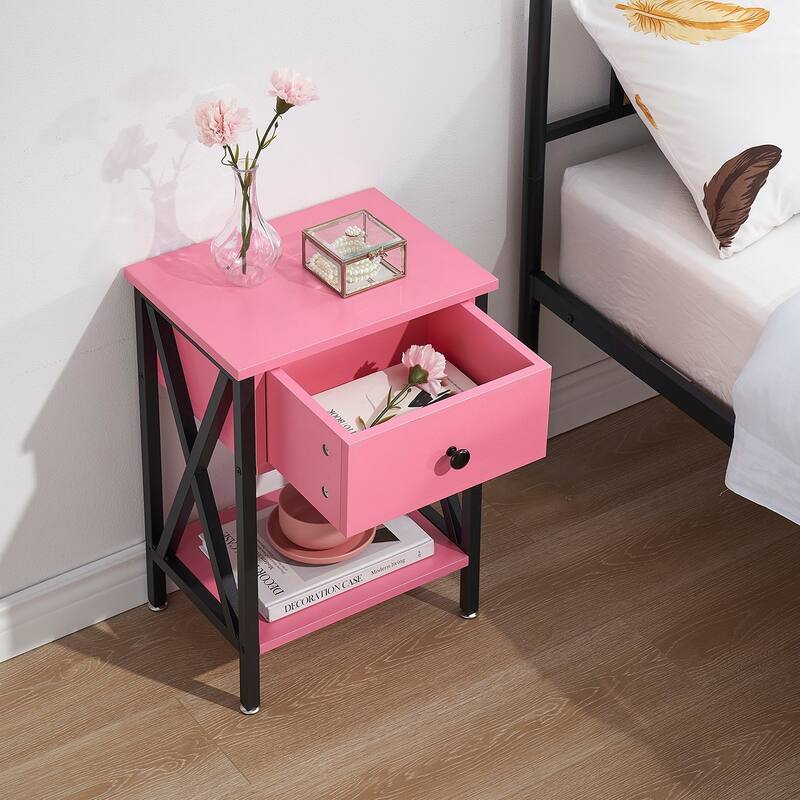 VECELO Mid Century Modern Nightstand with Storage Shelves, Set of 2 Nightstands, End Table/Side Table