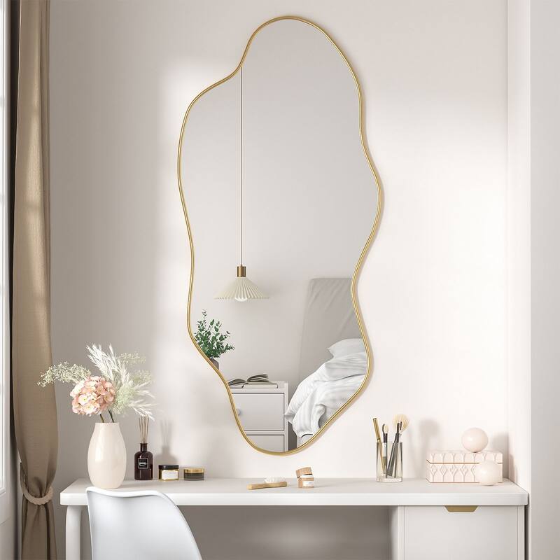 Anmytek Modern Gold Irregular Asymmetrical Decorative Wall Mirror