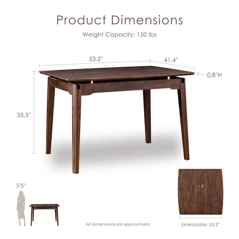 Furniture of America Abigail III Mid-Century Modern 5-Piece Walnut 53-inch 1-Leaf Extendable Counter Height Dining Set