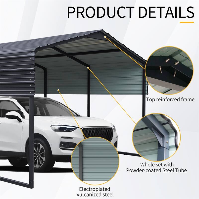 12x20 FT Metal Carport,Heavy Duty Canopy Galvanized Steel Garage