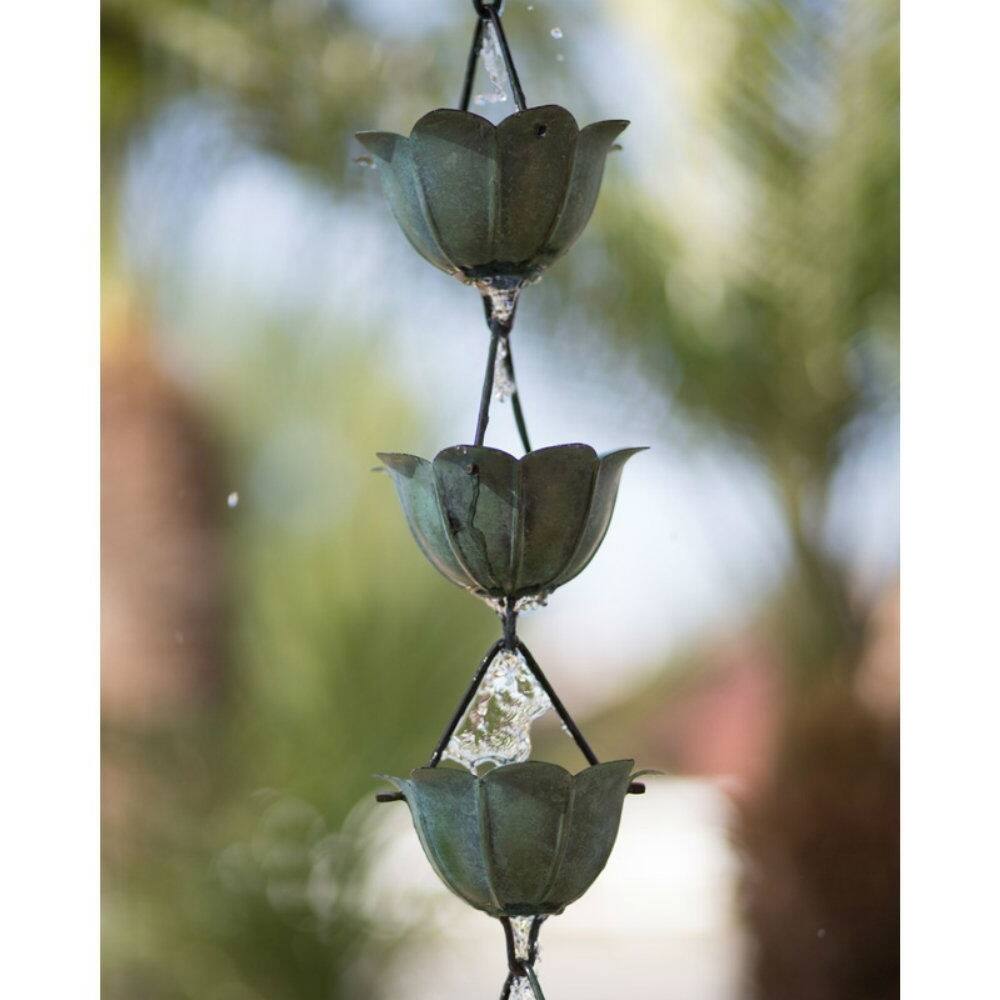 Daily Boutik Pure Copper 8.5 Ft Lotus Flower Rain Chain with Green Patina