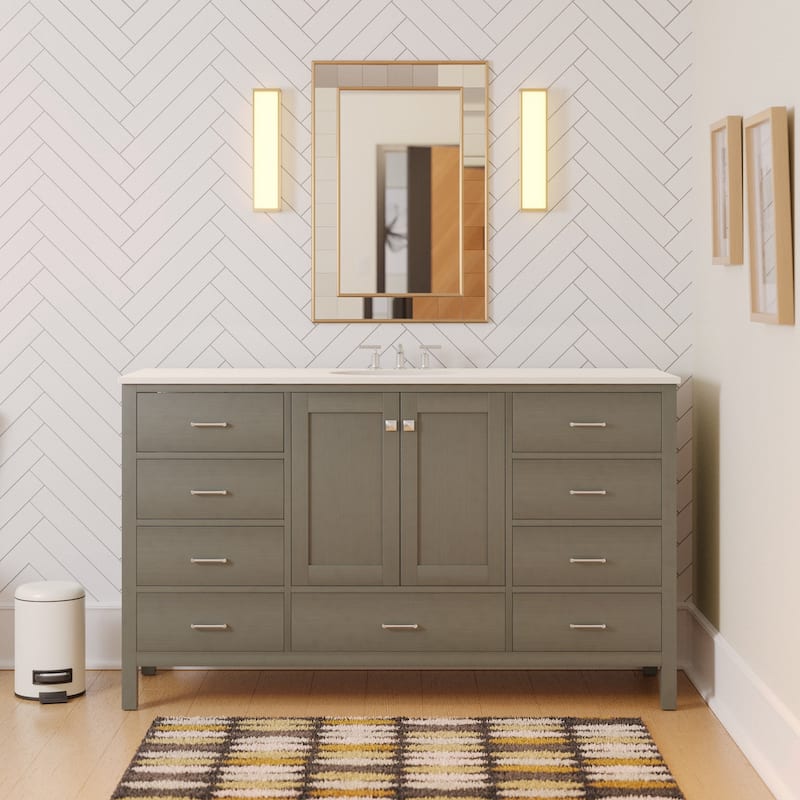 KitchenBathCollection Horizon 60" Single Bathroom Vanity with Engineered White Top