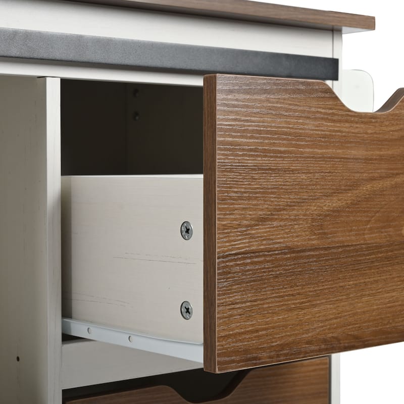 55.5" Farmhouse Kitchen Island with Drop Leaf, Power Outlet, Rolling Wheels and Spice Rack - 55.5'' x 28.75'' x 36.9''