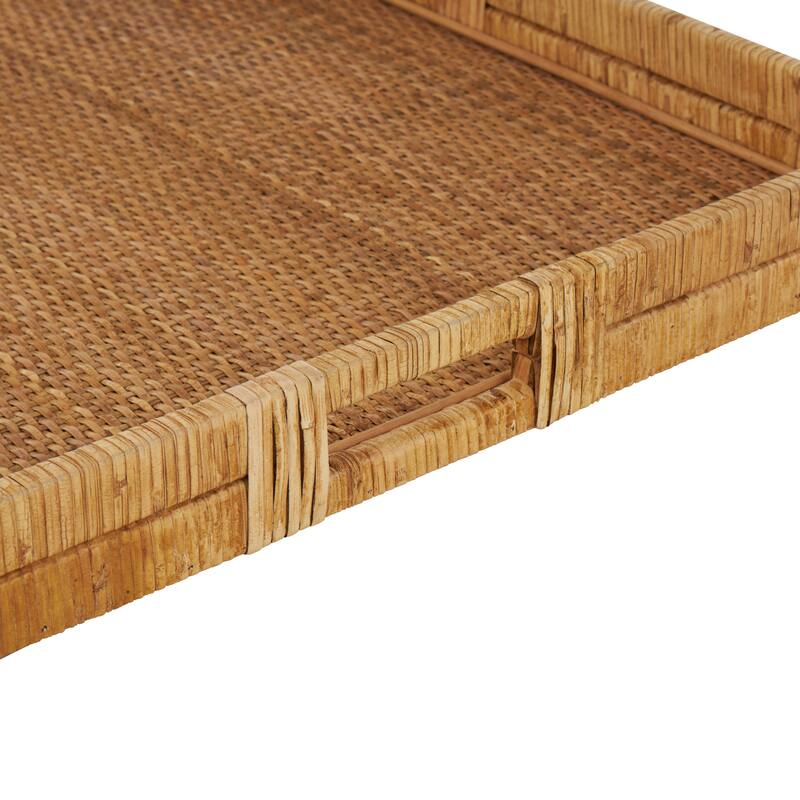 Rattan Handmade Woven Living Room Decor Tray with Slot Handles - Brown - Roche River Decor