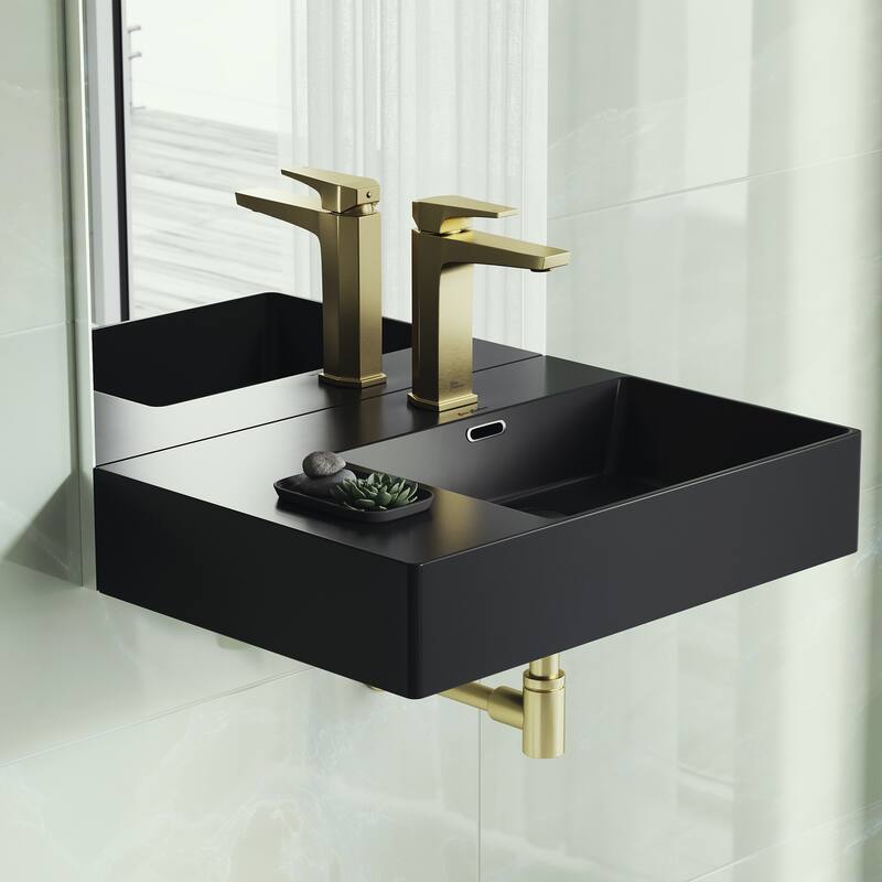 Angers 24 X 18 Ceramic Wall Hung Sink With Right Side Faucet Mount, Matte Black - 23.65" x 16.3" 5.7"