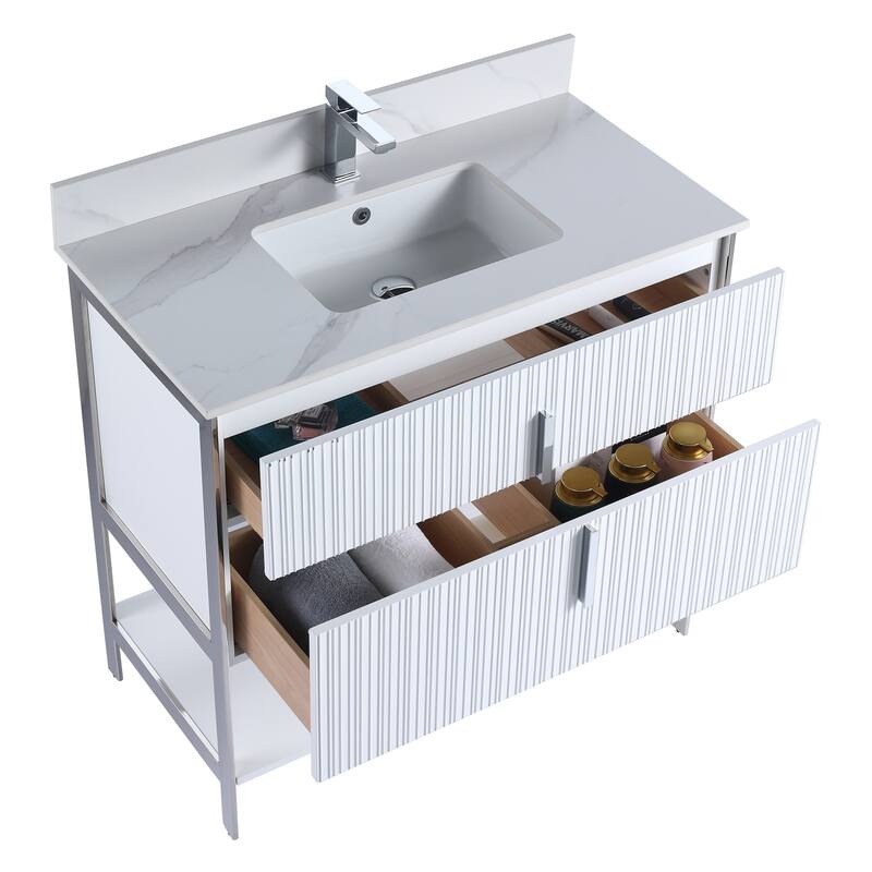 Fine Fixtures Serenity Modern Bathroom Vanity with White Carrara Stone Top