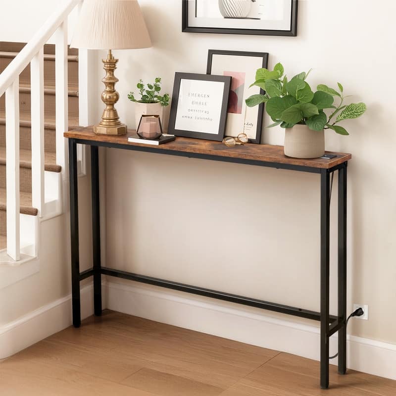 1 Piece Triamine + Iron 100 * 15 * 79cm with Power Strip Foyer Table - Bown