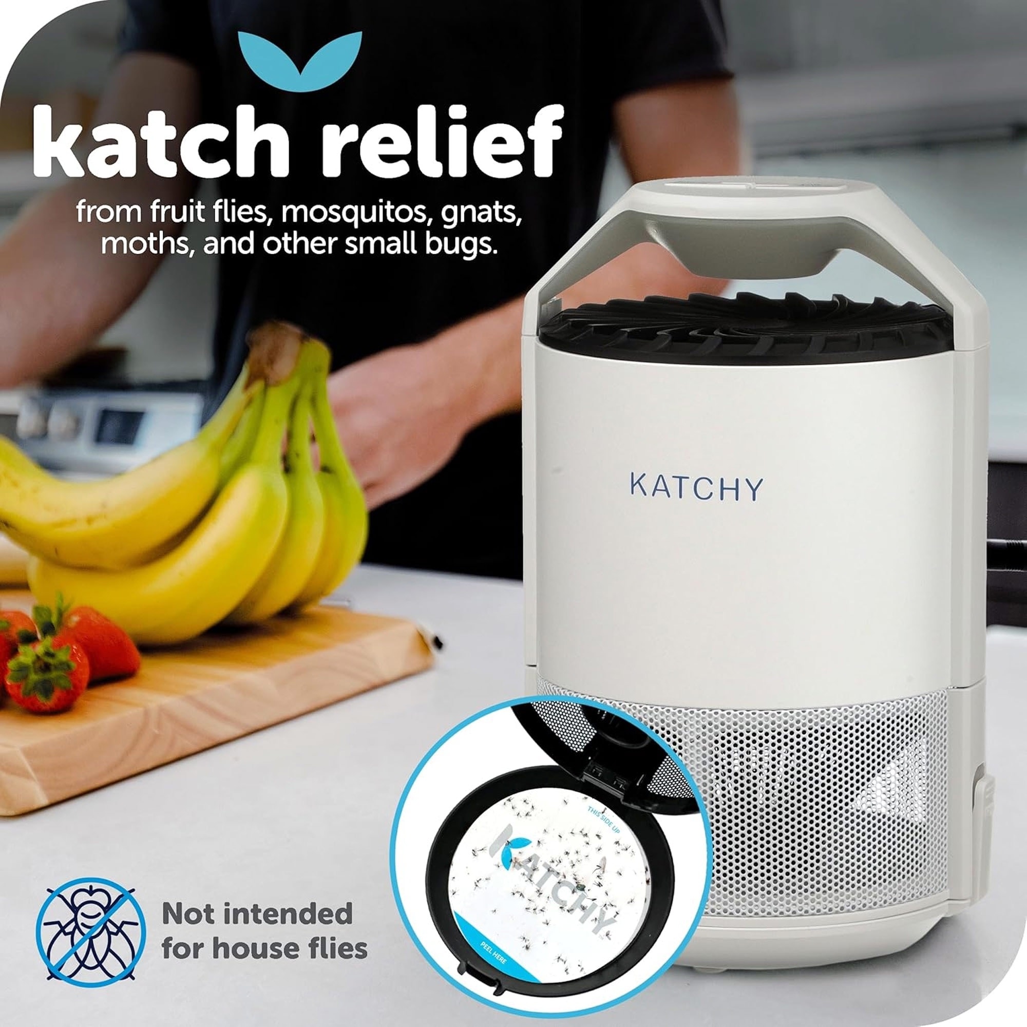Katchy Indoor Catcher and Killer Insect Trap, White, 9x5.5 Inches
