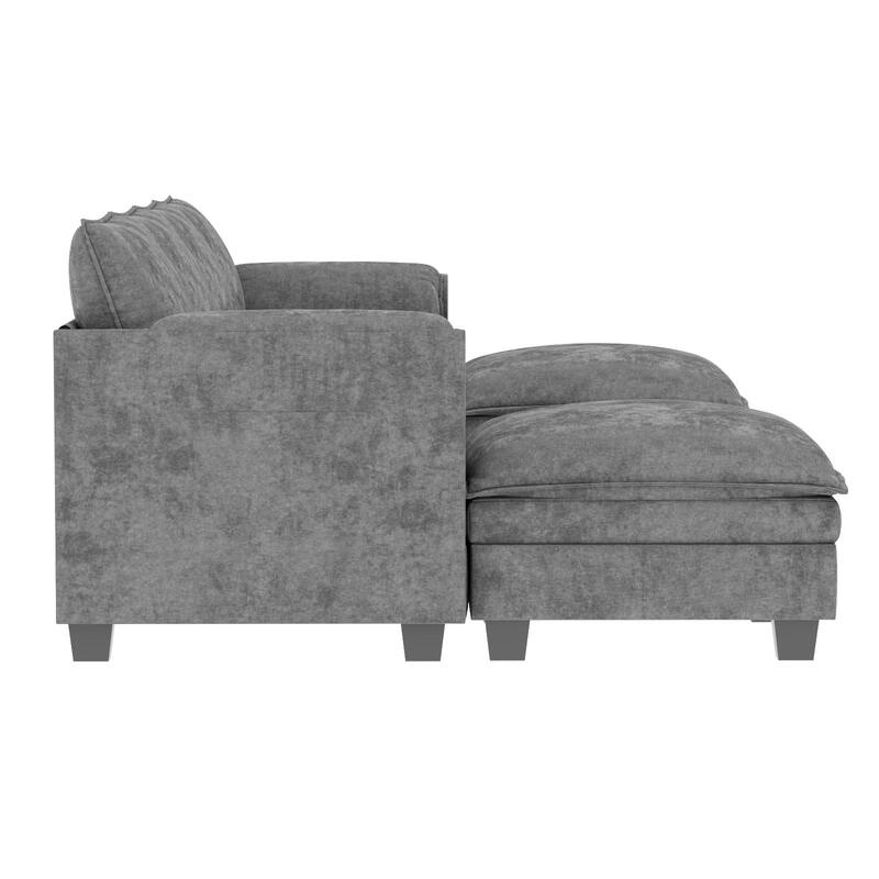 U-Shaped Sectional Sofa with Movable Ottoman, Oversized Fabric Upholstered 6 Seater Sofa, Deep Seat Sofa with Side Pockets