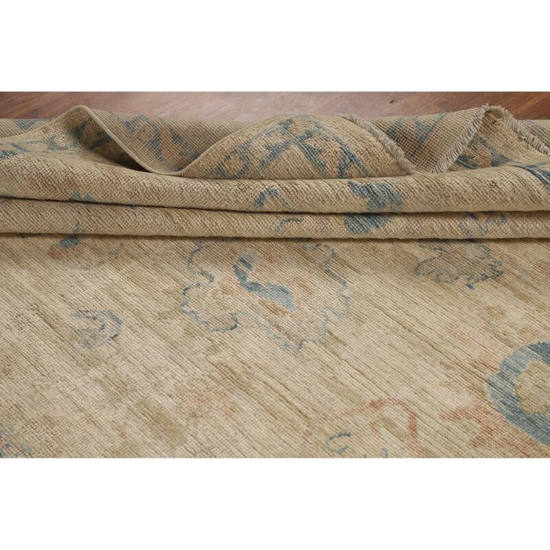 Yellow Floral Oushak Turkish Area Rug Hand-Knotted Wool Carpet - 7'11"x 10'0"