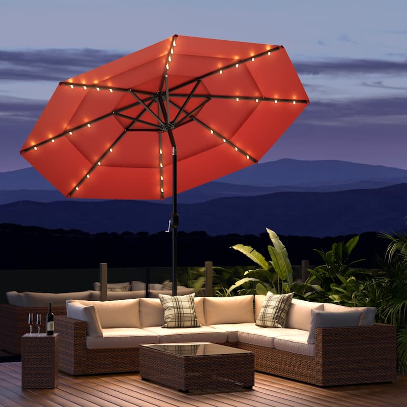 COSIEST Outdoor 11ft 3 Tiers Market Patio Umbrella with Solar LED lights