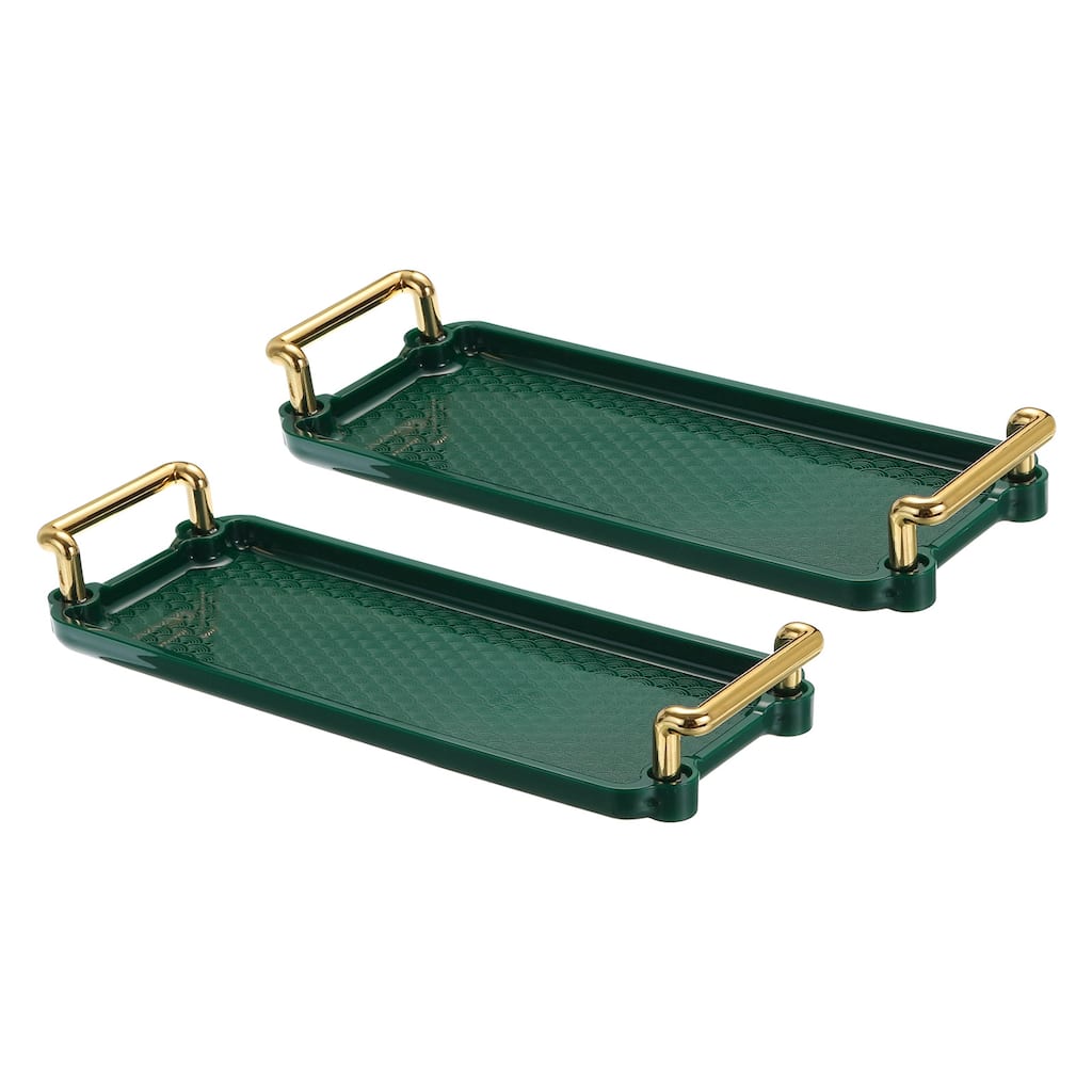 2Pcs Plastic Serving Tray with Golden Handle 8.9"x3.9" Decorative Tray - 8.9" x 3.9"