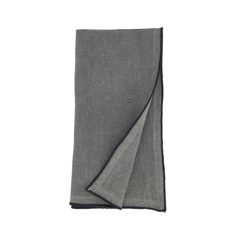 Stonewashed Linen Napkins With Stitched Border Design (Set of 4)