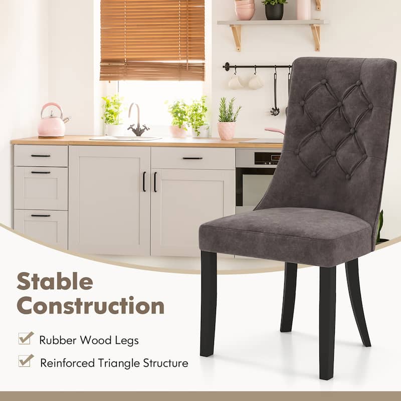 Gymax Tufted Dining Chairs Set of 2 w/ High Backrest Rubber Wood Legs