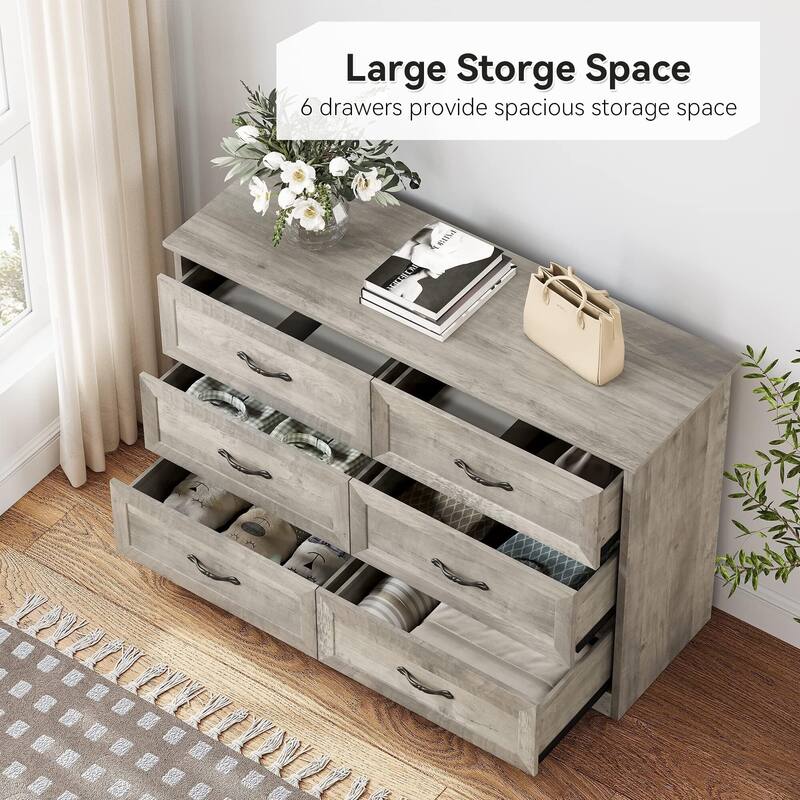 5/6 Drawers Dresser for Bedroom,Chest of Drawers with Wide Metal Handle,Farmhouse Modern Wooden Dresser