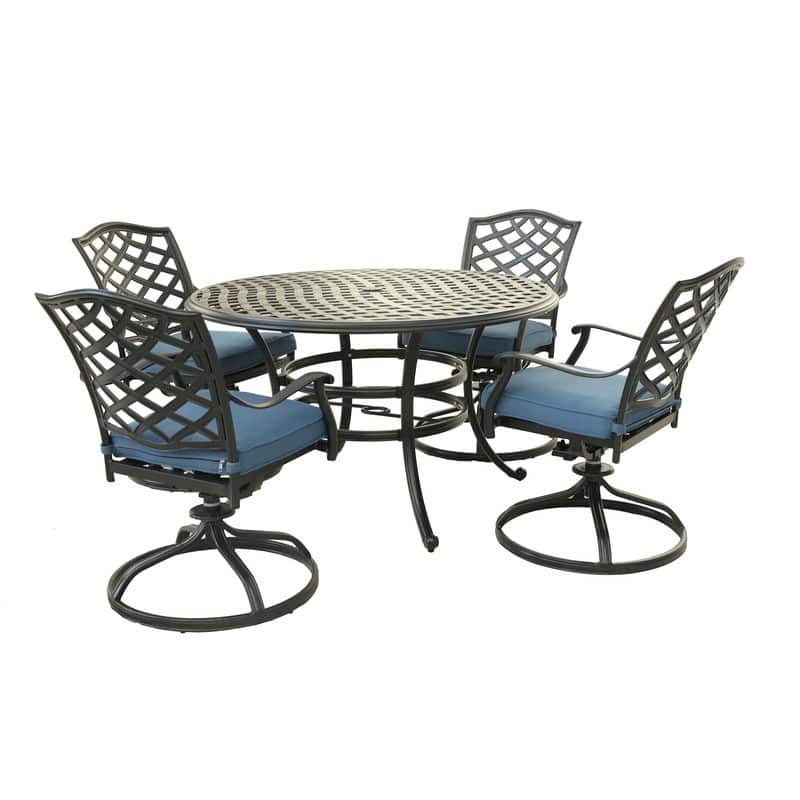 Torino Aluminum 5 Piece Round Dining Set with 4 Swivel Rockers