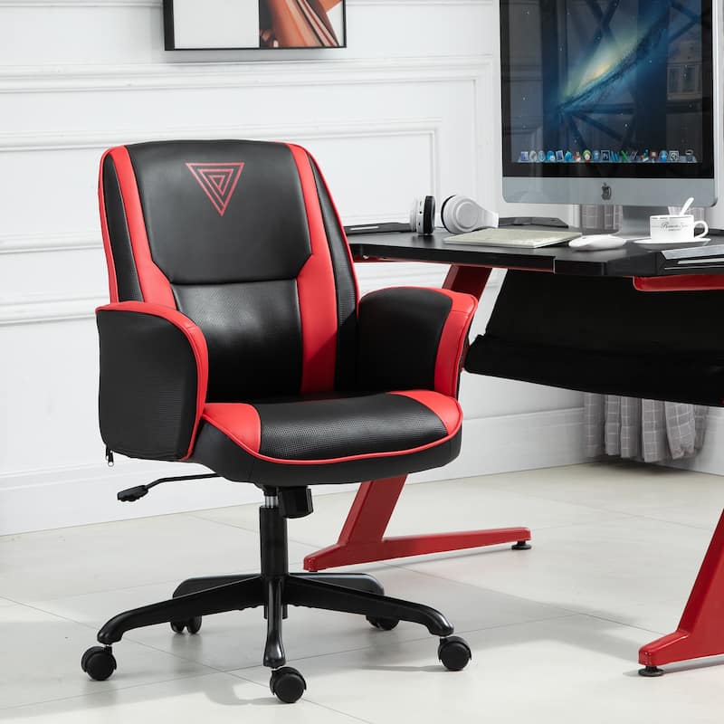 Vinsetto Office Chair Breathable Faux Leather Adjustable Height with Wheels, Armrest, Mid Back Home Racing Gaming Style