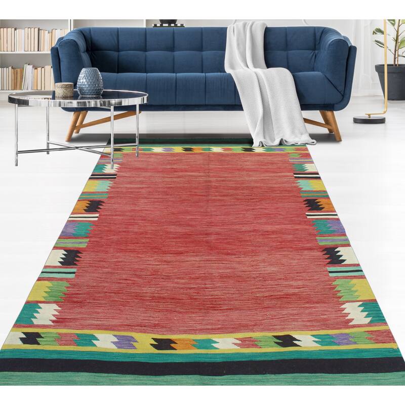 Modern Flatweave Conrad Red/Black Rug - 5'8" x 8'2"