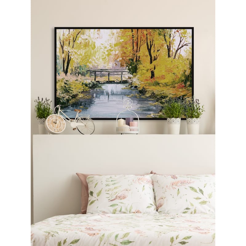 Bridge Over Stream Floater Framed Print on Canvas