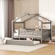 preview thumbnail 13 of 15, Full Size Wooden House Bed with Twin Size Trundle, Kid's Bed Grey