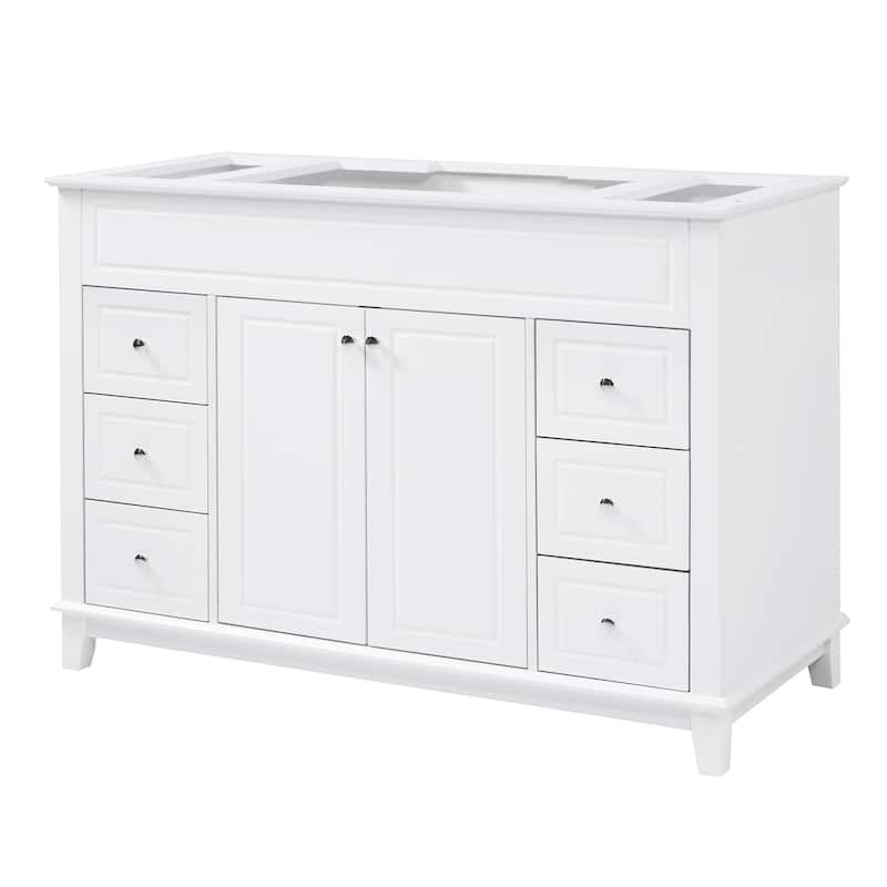 Roomfitters 46" Bathroom Vanity Cabinet Only (No Sink), 6 Soft-Close Drawers and Double Doors with 2-Tier Shelving, White - White