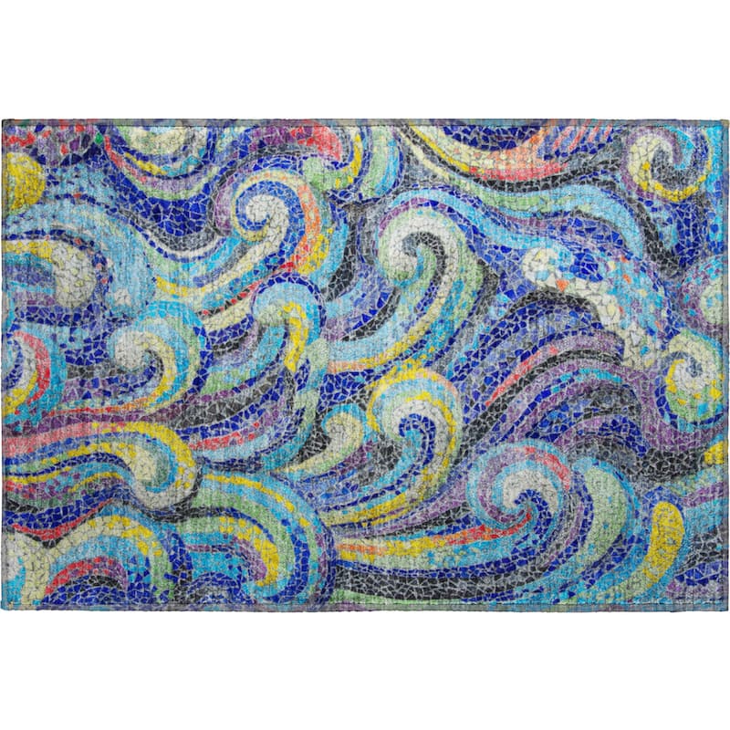 Premium Washable Super Soft Contemporary Mosaic Wave Mayfield Rug
