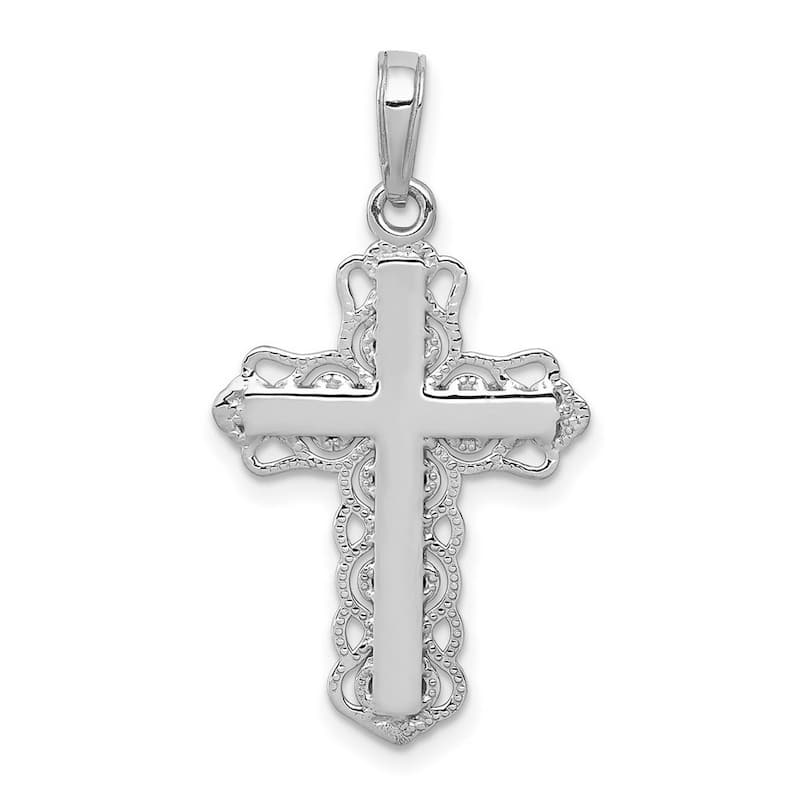 Curata 14k White Gold 18" Lace Trimmed Cross Pendant Necklace (16x22.7mm)