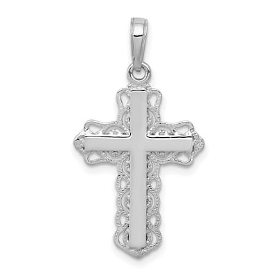 Curata 14k White Gold 18" Lace Trimmed Cross Pendant Necklace (16x22.7mm)