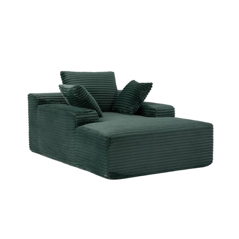 Oversized Chaise Lounge Chair, Modern Plush Corduroy Upholstered Sleeper Sofa Daybed, Green, No Assembly Required