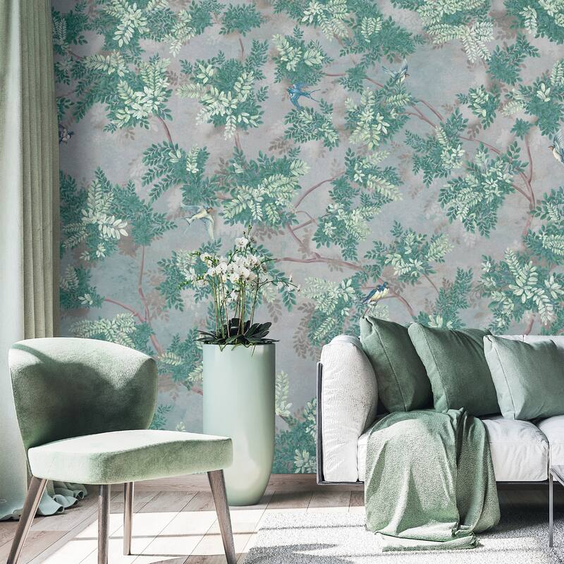 Verdant Canopy with Songbirds Botanical Wallpaper Mural
