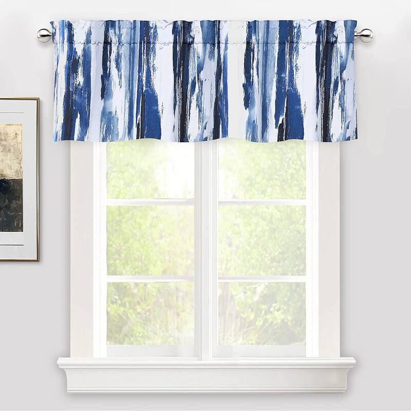 Porch & Den Nova Ink Blue Brush Stroke Pattern Blackout Valance