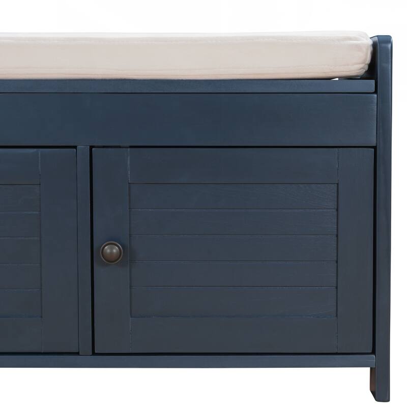 Storage Bench with 3 Shutter-shaped Doors, Shoe Bench with Removable Cushion and Hidden Storage Space