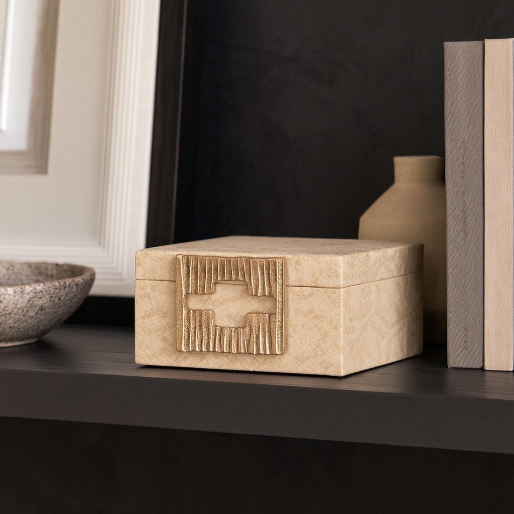 Square Decorative Faux Leather Box with Lid - 8", Tan - 8.0"