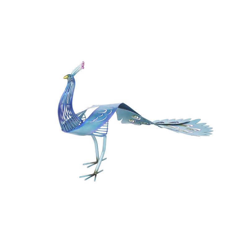 Metal Peacock Decorative Garden Sculpture with Open Wire Framed Body and Rainbow Accents - Blue - Roche River Decor - Blue