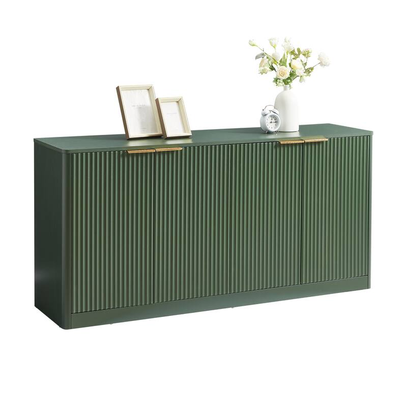 59-inch modern wavy sideboard, curved contour design storage cabinet, 4-door cabinet with storage function for kitchen - Green
