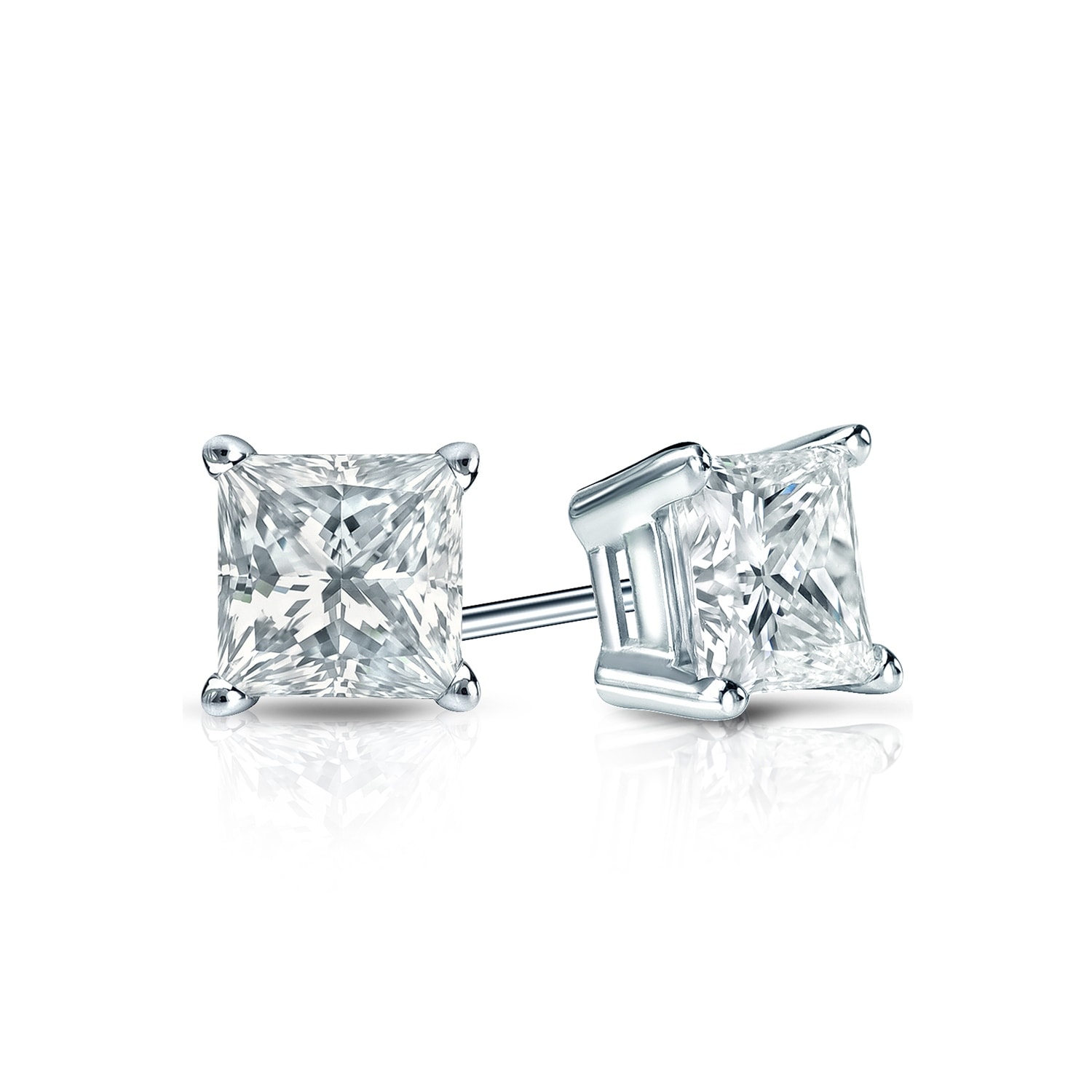 Vault Classics 1.00ct TW Natural Princess Diamond 4-Prong Studs Guardian-Back (I VS2)