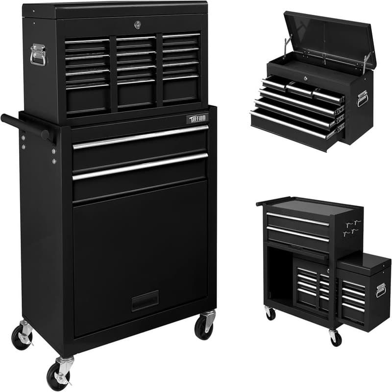 Rolling Tool Chest with Wheels Garage Storage Cabinet Tool Box - 13"D x 26.8"W x 42.1"H - Black