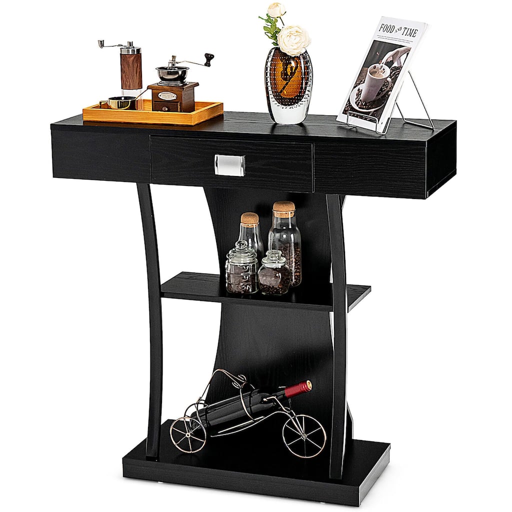 Gymax Console Sofa Table w/ Drawer and 2-Tier Shelves for Entryway