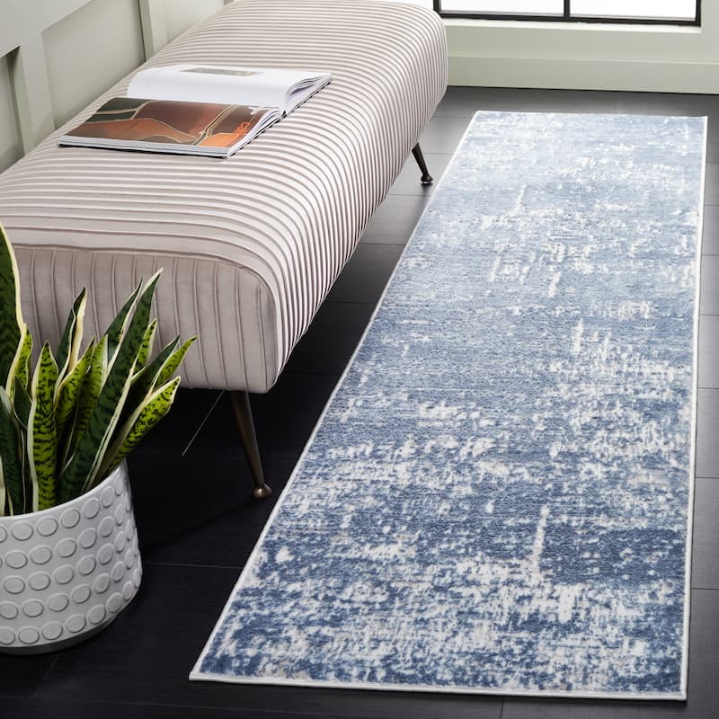 SAFAVIEH Amelia Modern Abstract Rug - 2'2" x 8' Runner - Ivory/Steel Blue - Runner