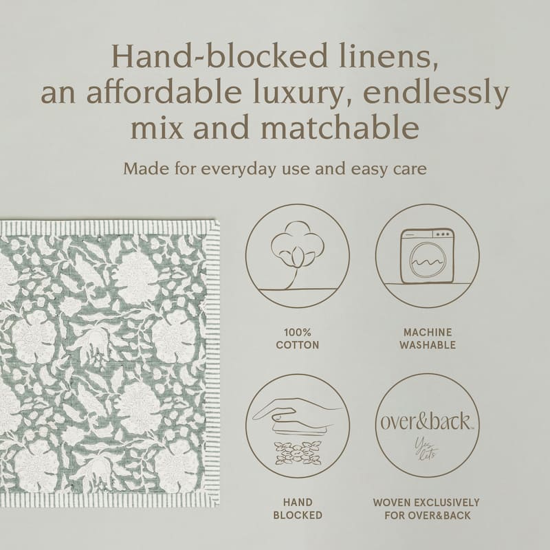 over&back Hand-Blocked 100% Cotton Placemats - Machine Washable - Set of 4