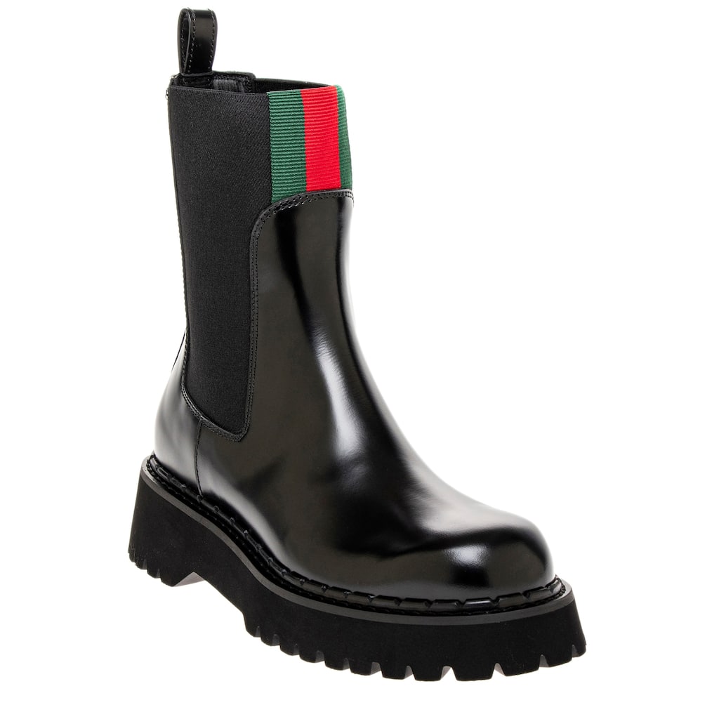 Gucci Boot with Web - Black Leather