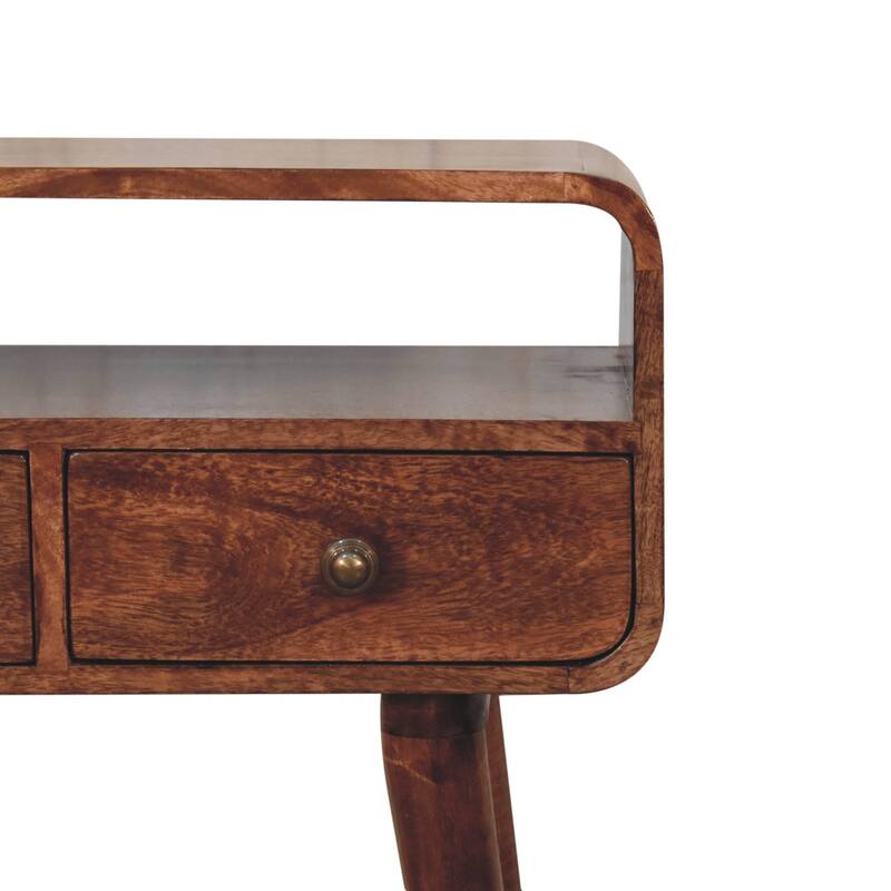 Artisan Furniture Solid Wood Mini Curved Honey Caramel Console Table, Brown with 2 Drawers
