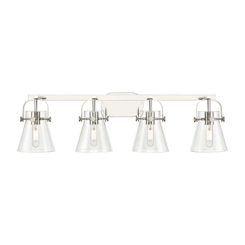 Innovations Lighting 423-4W-10-37 Pilaster II Cone Vanity Pilaster II - Polished Nickel / Clear