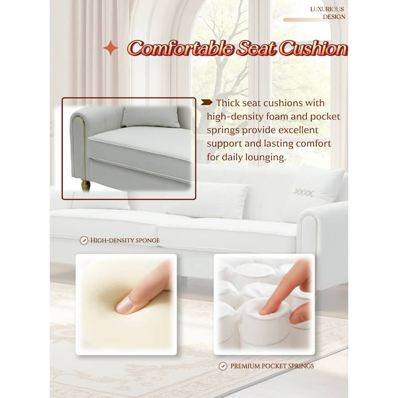 Roomfitters 87.4 Inch 3 Seater Elegant Modern Upholstered Sofa with Gold Metal Trim, Vertical Channel Tufted Back