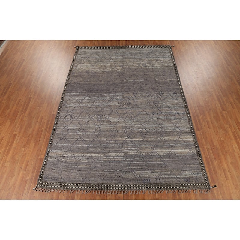 All-Over Trellis Moroccan Abstract Area Rug Hand-Knotted Wool Carpet - 9'1"x 13'4"