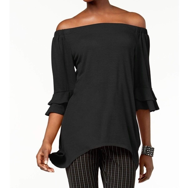 NY Collection Black Womens Size XL Off Shoulder 3/4 Sleeve Top