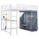 preview thumbnail 28 of 38, Metal & Wood Full Size Loft Metal Bed with Desk,Power Outlet,LED and Wardrobe